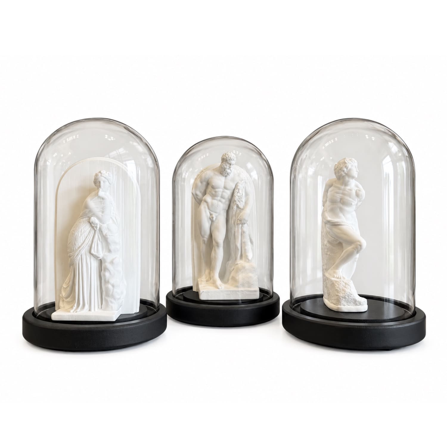 Set of 3 greek figures Under a Globe