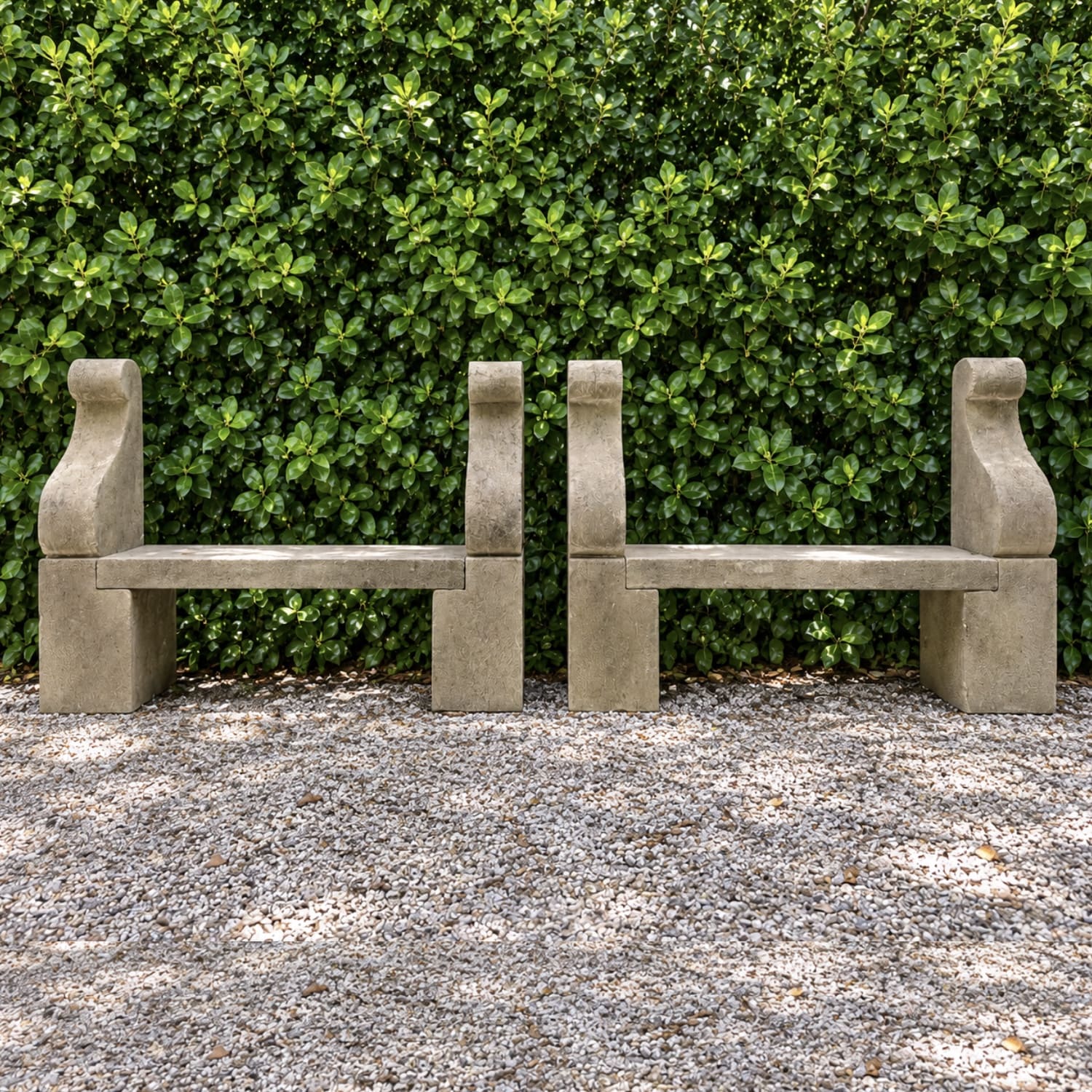 A Pair of Vintage Weathered Stone Benches from France