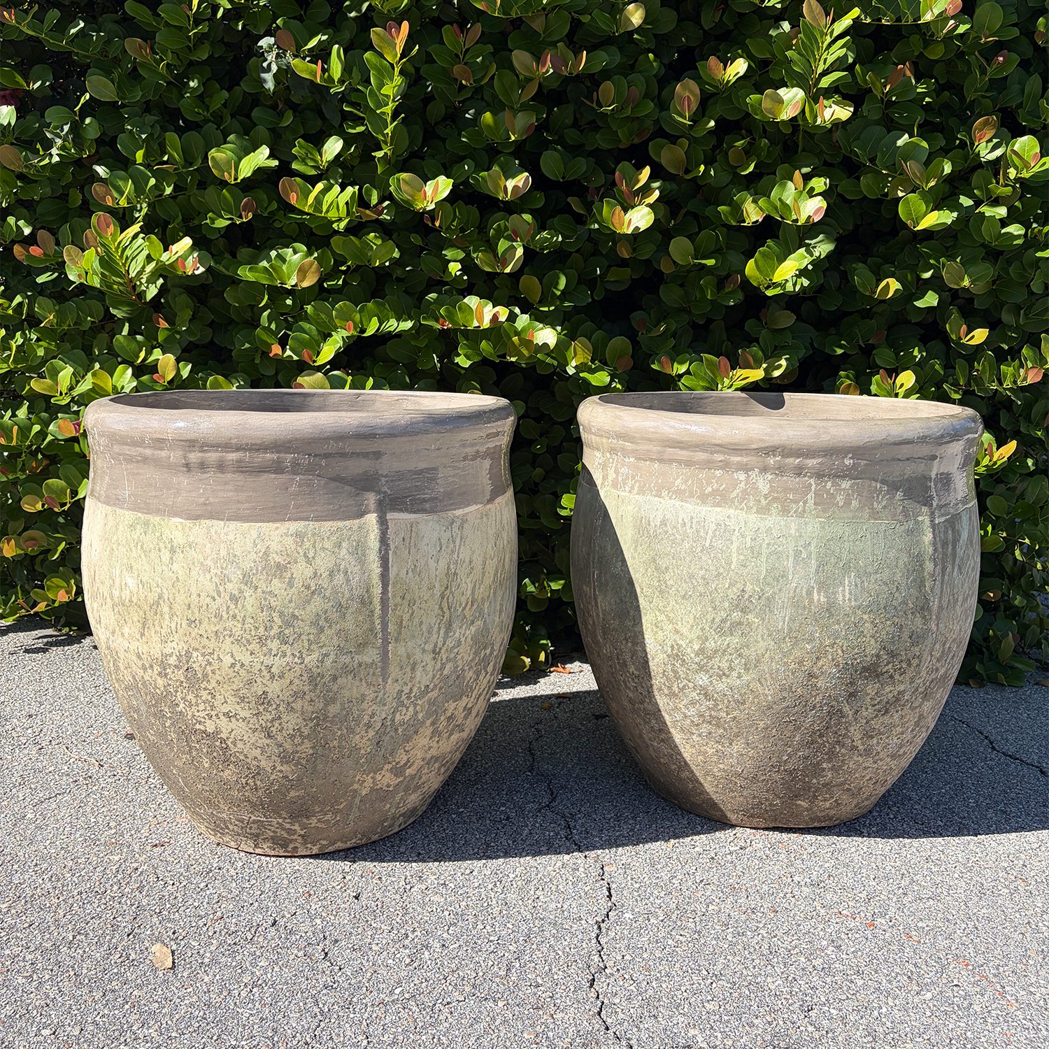 A Pair of Large Provincial Garden Planters with a Light grey Rim from France