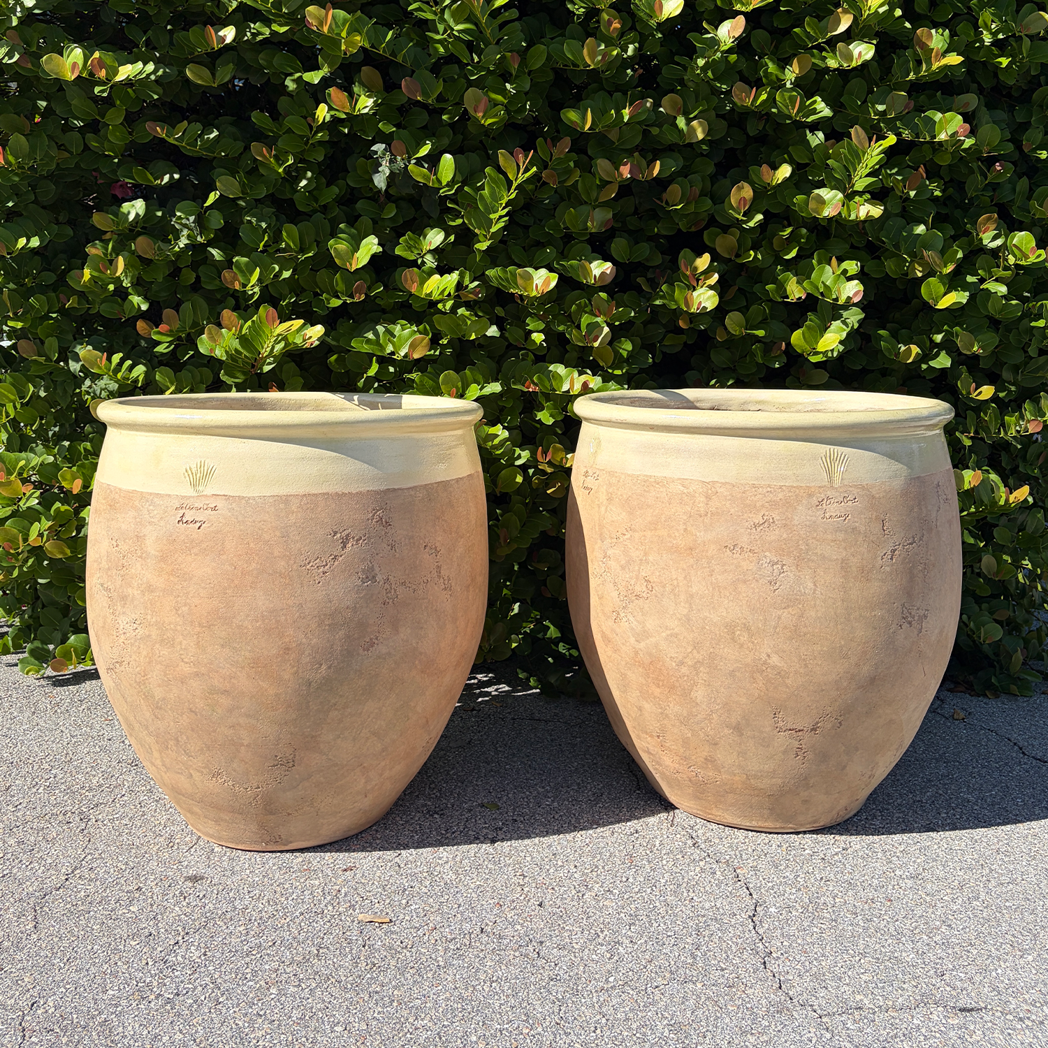 Pair of Terracotta Yellow Rim Jars
