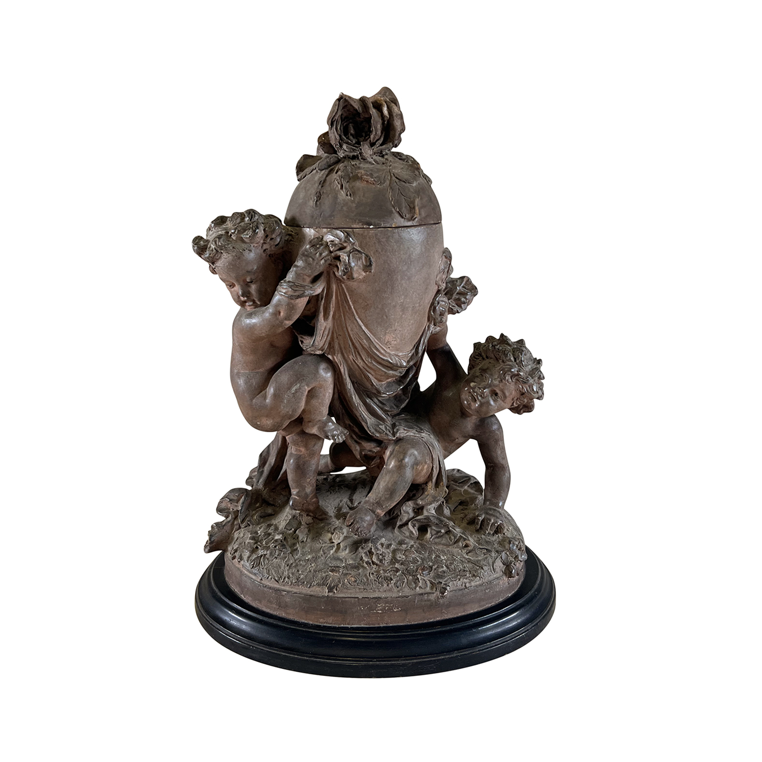 19th Century French Antique Terra Cotta Cherub Figurine Statuette Objet d’Art