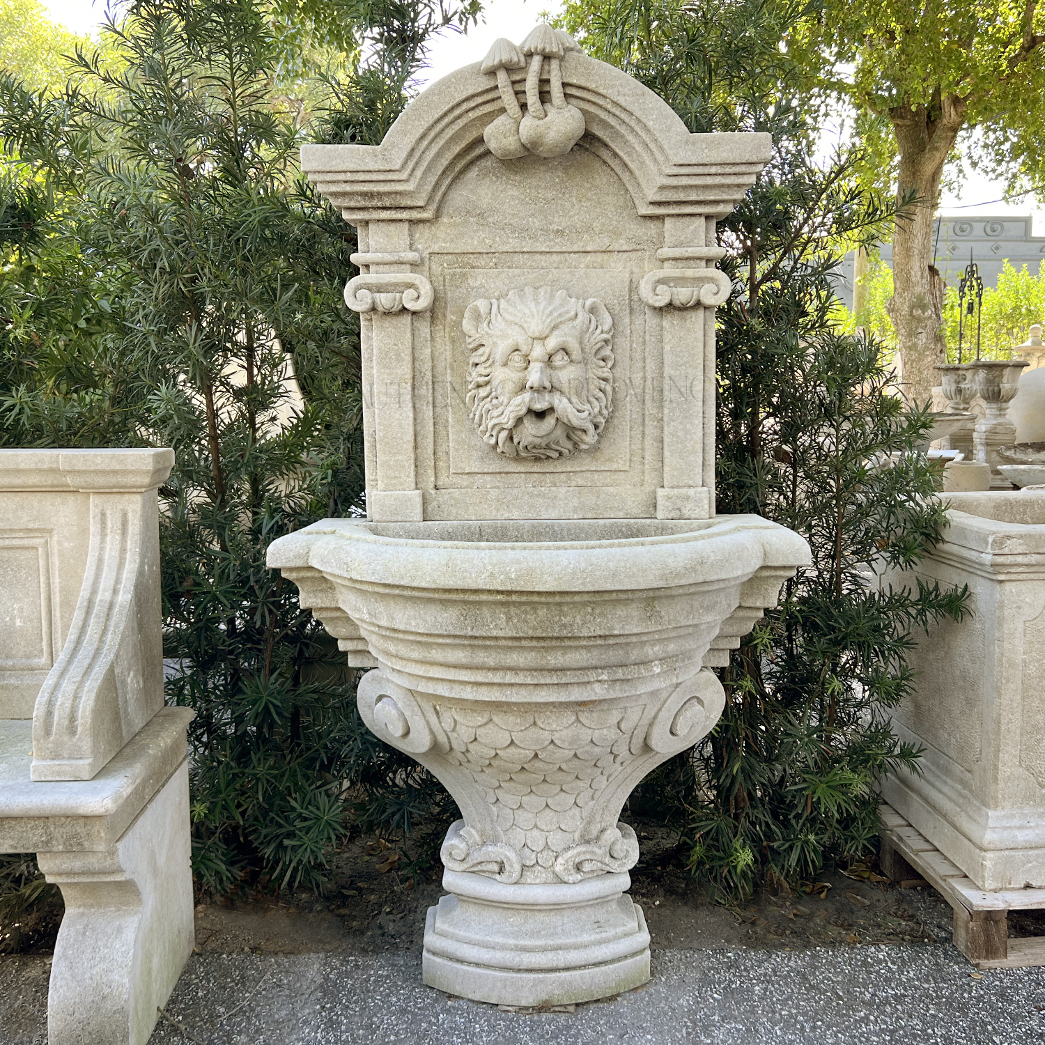 Hand-Carved Limestone Fountain Aeolus