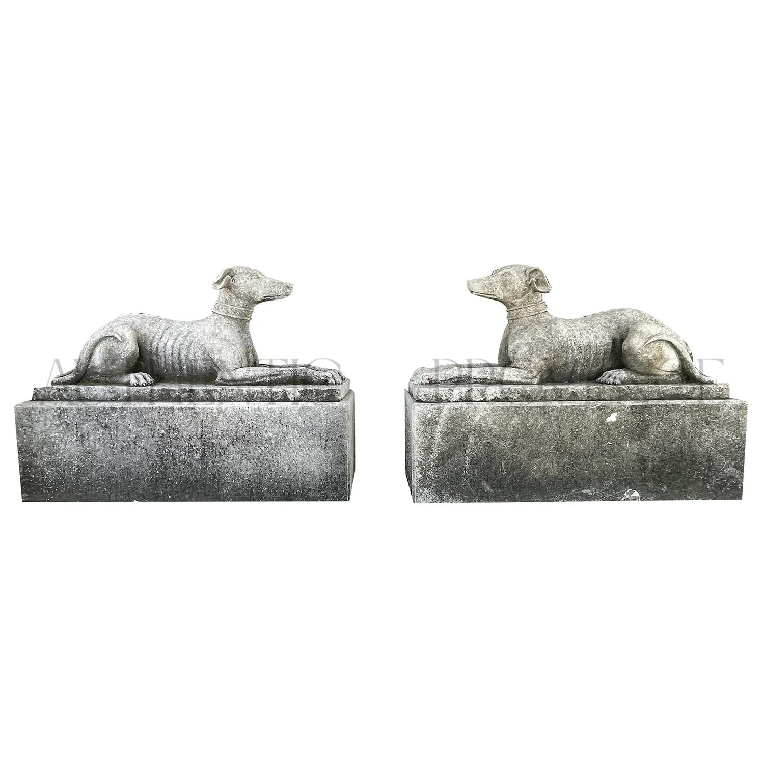 Vintage Pair of Whippet Garden Statues in Stone