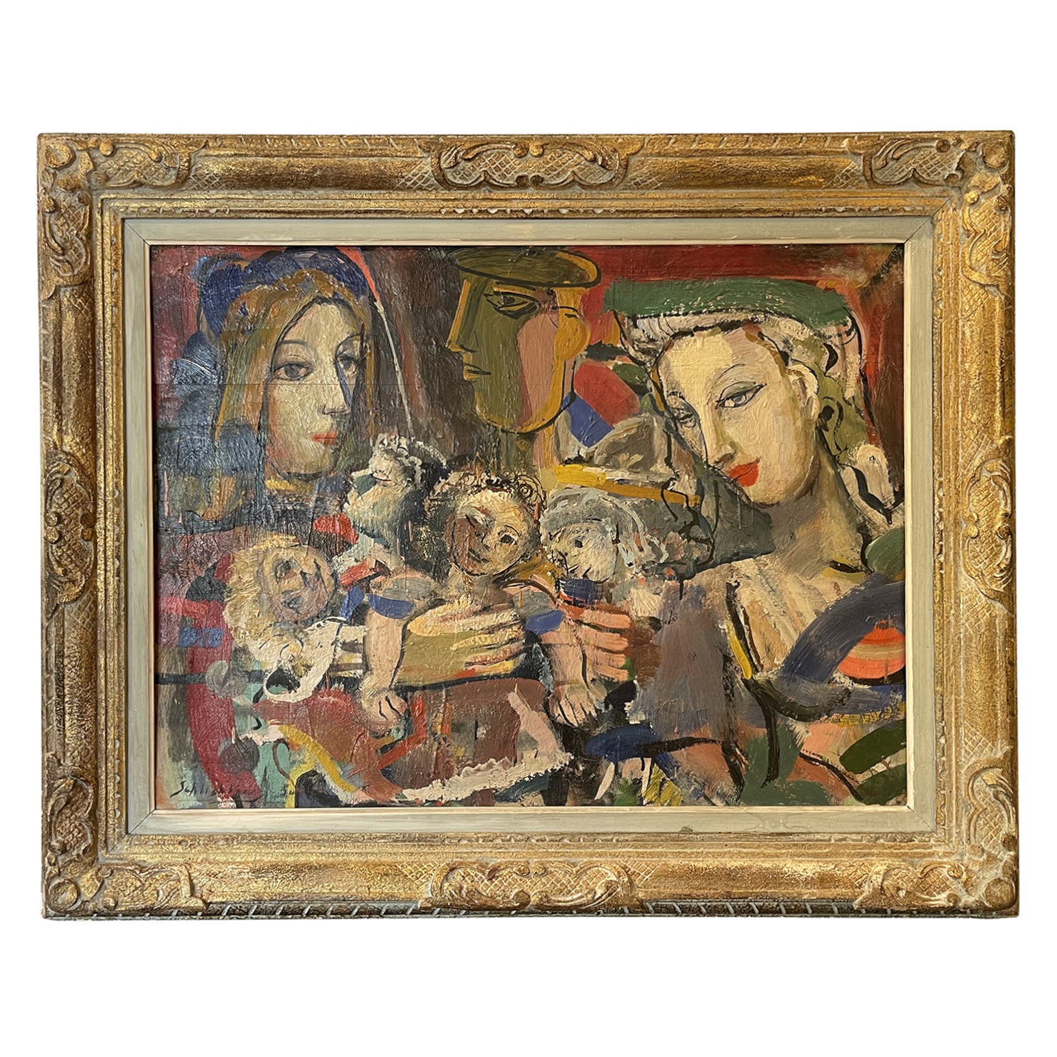 20th Century Russian Oil Painting of Lovers in the Manner of Marc Chagall