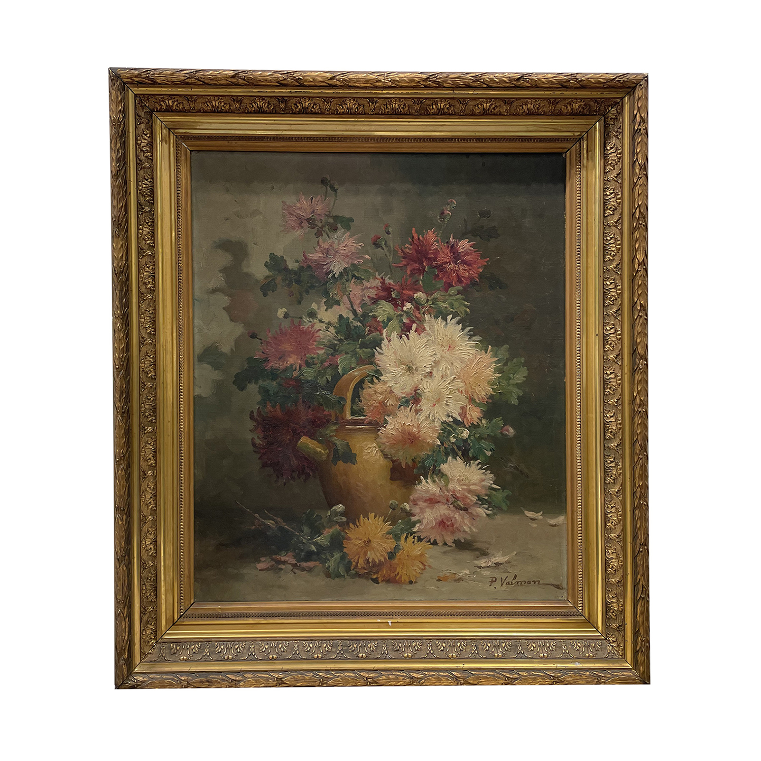 19th Century French Still Life Oil Painting of Flowers by Eugène Henri Cauchois