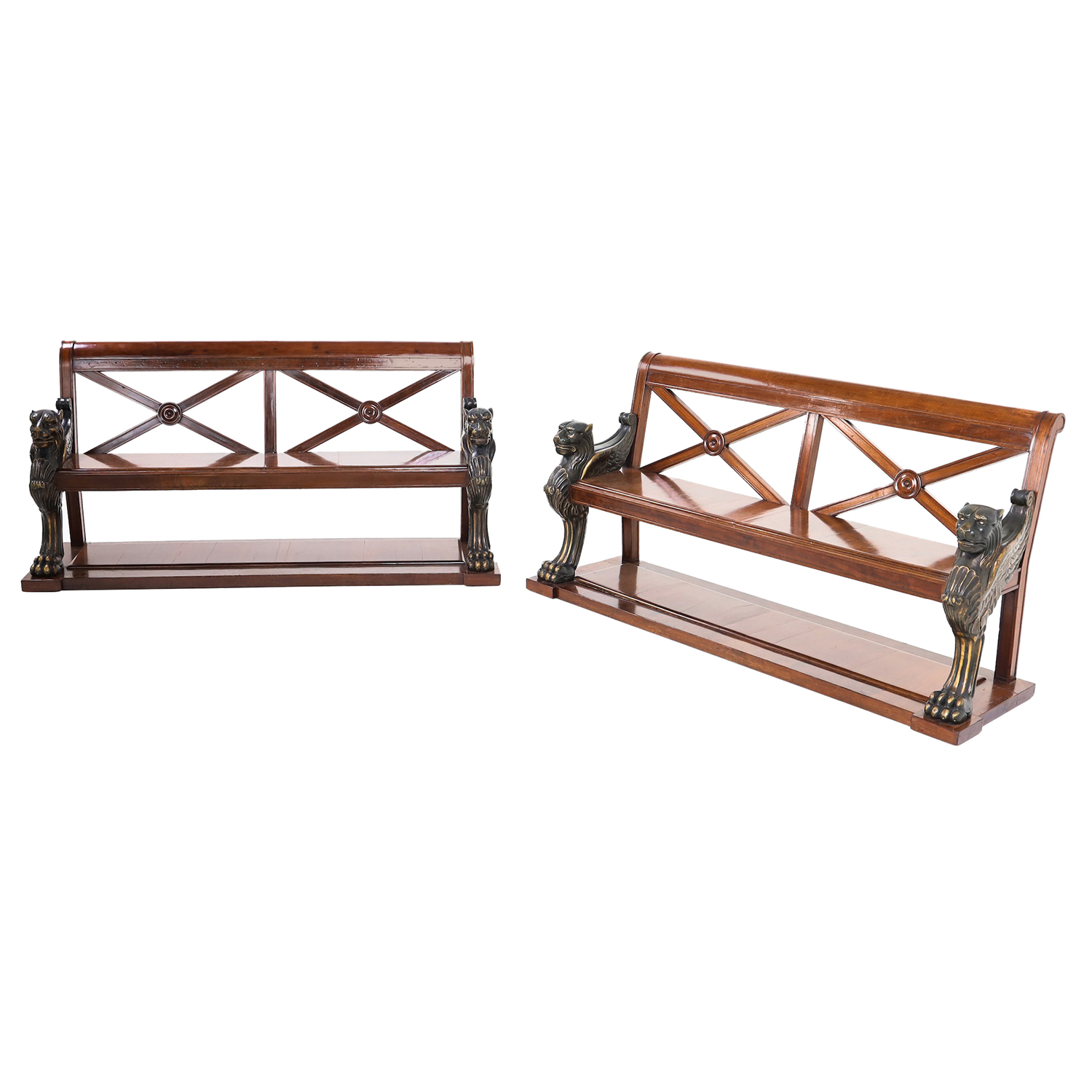 19th Century French Pair of Mahogany Benches Attributed to Jacob Desmalter