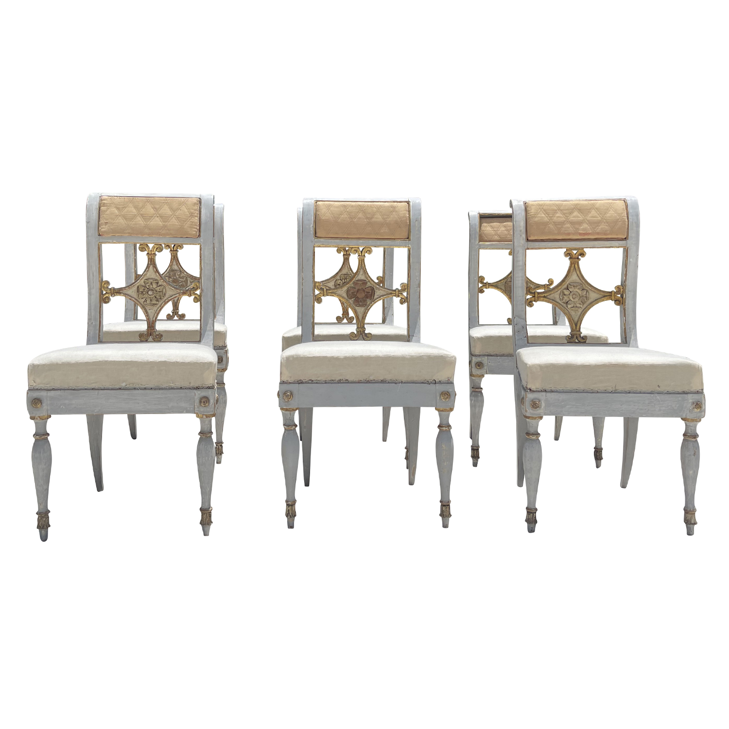19th Century Set of Six Italian White-Grey Chairs