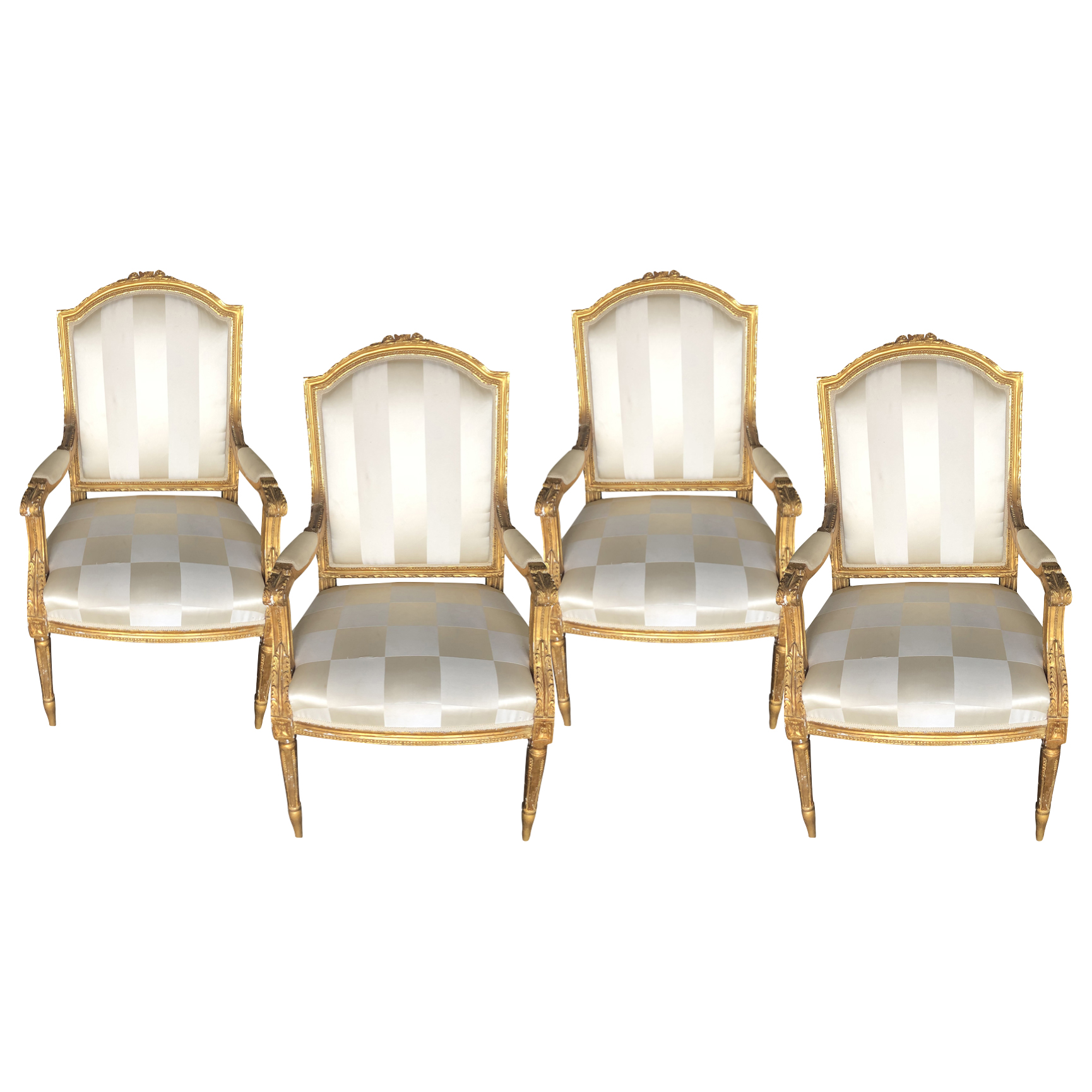 19th Century Gold French Set of Four Antique Gilded Wood Armchairs