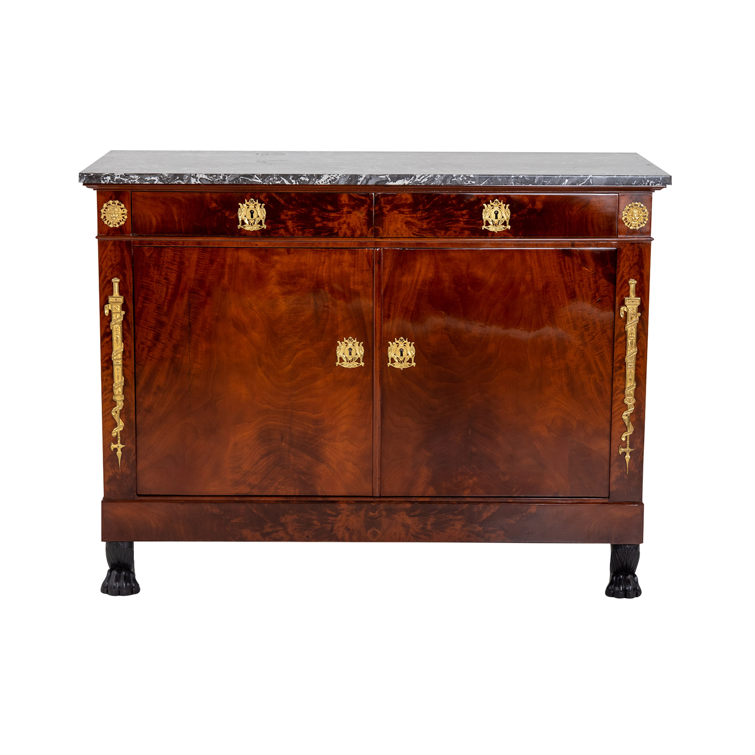 19th Century Brown French Empire Antique Mahogany, Marble Chest of Drawers