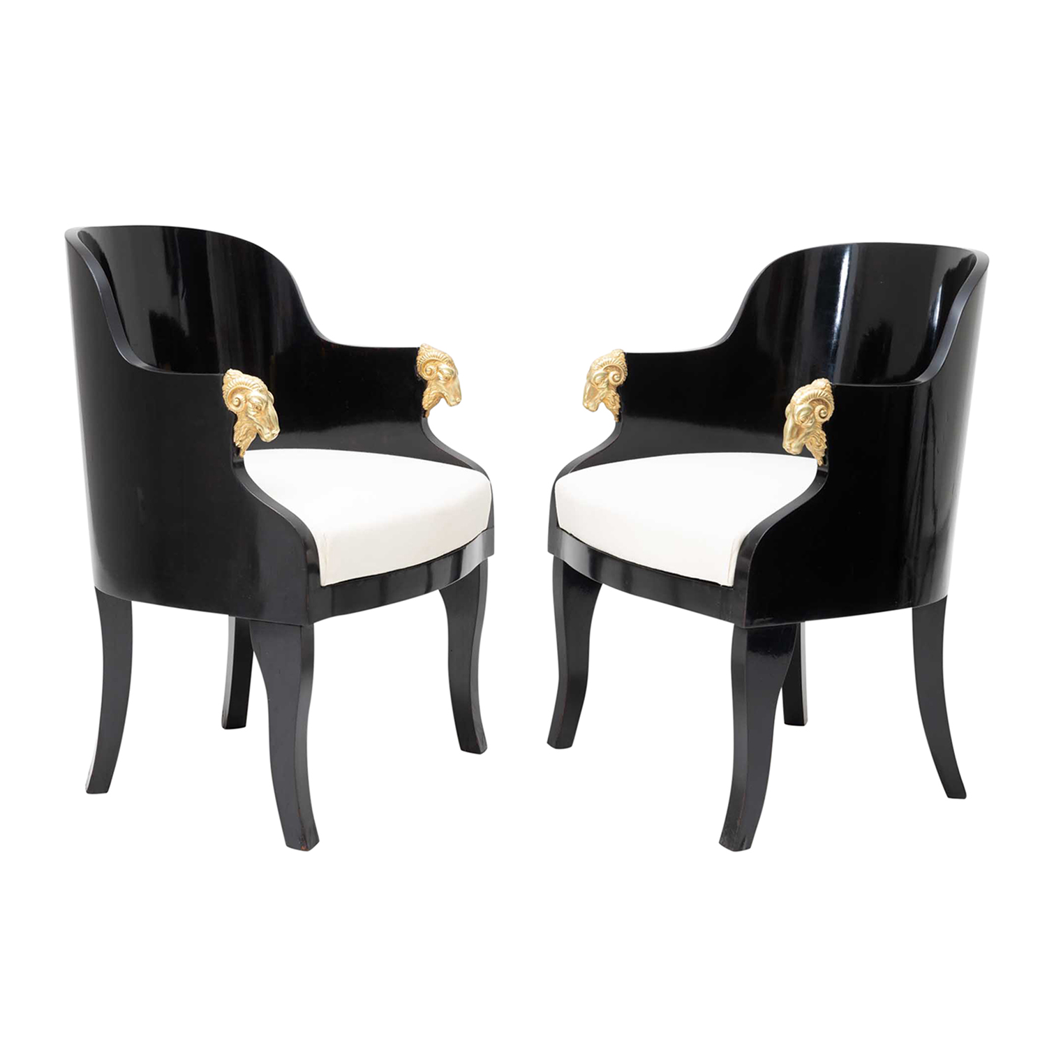 19th Century Black Baltic Pair of Lacquered Birch Armchairs – Antique Side Chairs