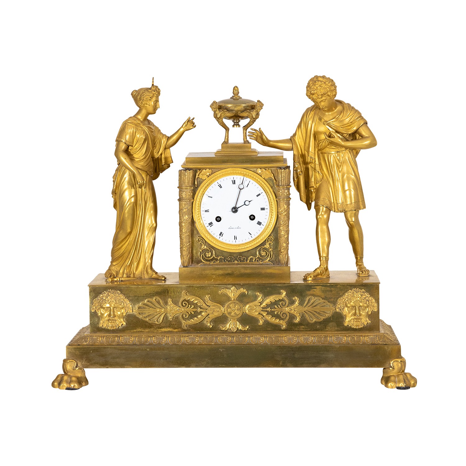 19th Century Gold French Empire Gilded Bronze Table Clock – Antique Pendulum