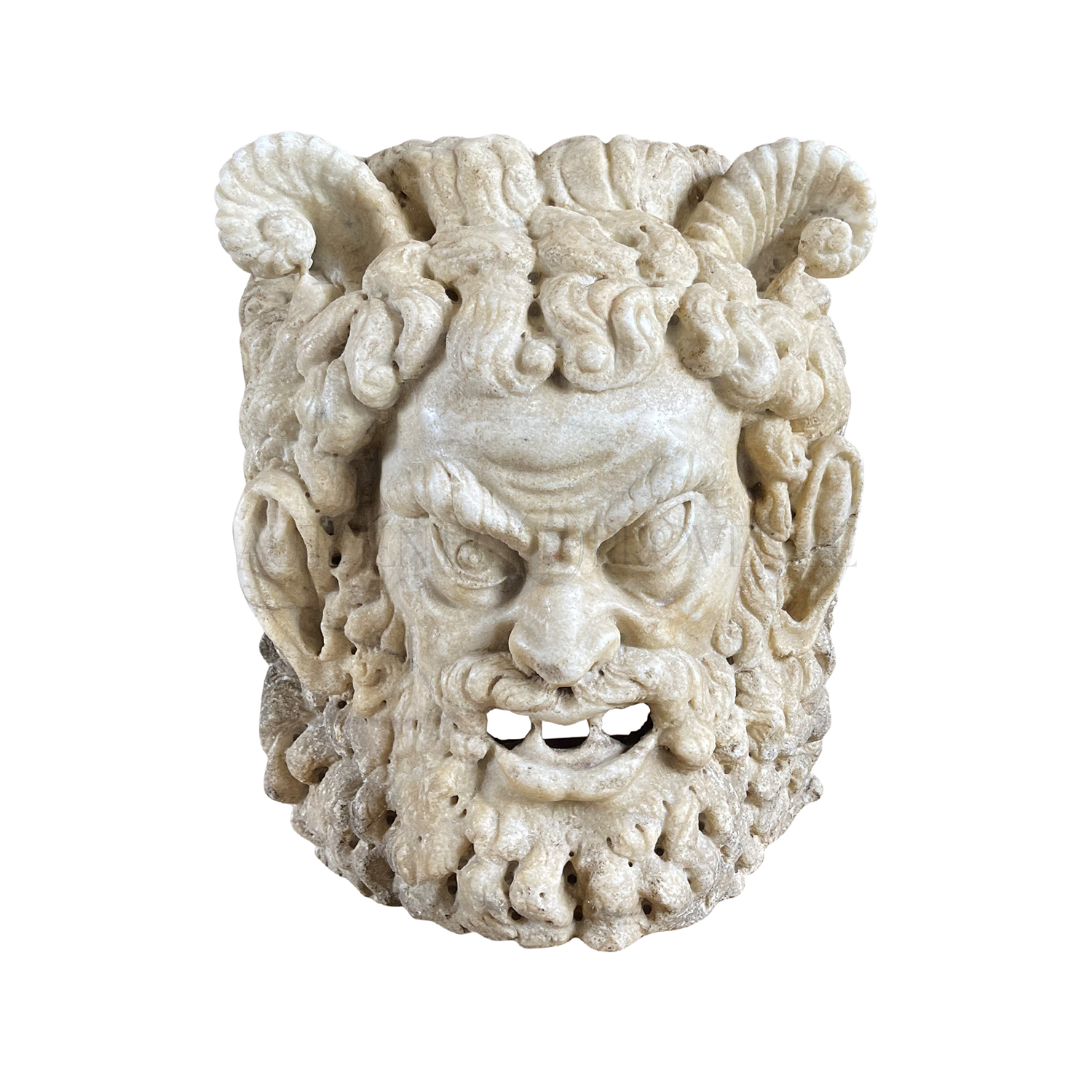 18th – 19th Century White Italian Carrara Marble Satyr Mask – Antique Décor