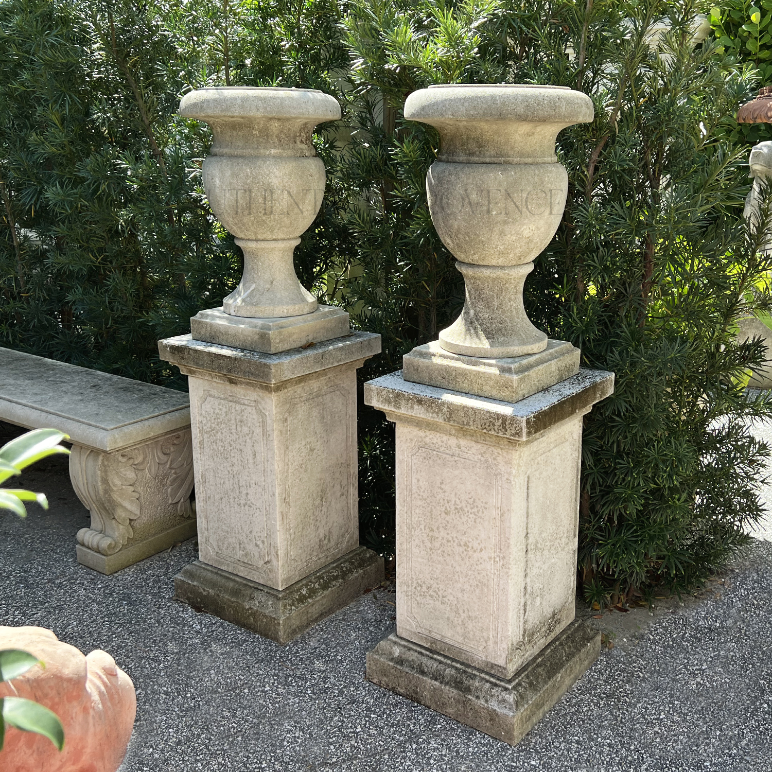 Pair of Simple Limestone Garden Urns